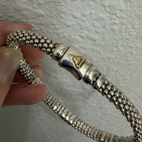 Lagos Sterling Silver and 18k gold diamond Caviar bracelet. Size M - Picture 4 of 5
